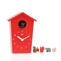 KOOKOO AnimalHouse Rot, Moderne kleine Kuckucksuhr mit 5 Bauernhoftieren, Aufnahmen aus der Natur. Hat EIN freundliches und modernes Design.