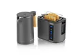 Arendo Frühstücks-Set Edelstahl Wasserkocher 1,5l, 2-Scheiben Kurzschlitz Toaster, Cool Grey (2-tlg), Wasserkocher mit Temperatureinstellung, Toaster Brötchenaufsatz, Touch