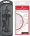 Faber-Castell 174530 - Schnellverstellzirkel Stream, Blackstone mit original Geodreieck 14cm (mit Griff) Geometrie Set