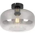 QAZQA - Art Deco Art Deco Deckenlampe schwarz mit Rauchglas - Bizle I Wohnzimmer I Schlafzimmer - Rund - LED geeignet E27 - Grau