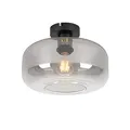 Qazqa Art Deco Deckenleuchte, Deckenlampe - Bizle - Schwarz mit Rauchglas, Rund, 28cm, Ideal als Flur, Schlafzimmerlampe und Wohnzimmerlampe