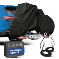 Walser Fahrradabdeckung für 2 Fahrräder, 100% wasserdichte Fahrradschutzhülle für Fahrradträger - optimal für Wohnmobil/Bus, Fahrradgarage inkl. Spanngummi + Aufbewahrungstasche 210x80x115cm schwarz