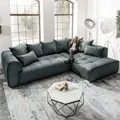 Modernes XXL Ecksofa CLAN 319cm anthrazit Samt inkl. Kissen - Grau