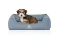 Knuffelwuff Orthopädisches Wasserabweisendes Hundebett Leon aus Velours mit Handwebcharakter hellblau M-L
