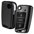 OATSBASF Autoschlüssel Hülle VW, VW Golf 7 Schlüsselhülle, Schlüsselbox Cover für VW Polo, Skoda, Tiguan, MK7 3-Tasten (Schwarz)