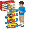 COIL Auto Parkhaus Kinder mit Autowaschanlage, Kran und Aufzug - Robustes Parkgarage Spielset für Kinder ab 3 Jahren, Interaktives Spielzeug mit Tankstelle, Große Spielgarage Kreatives (75 Elemente)