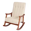 Mendler Schaukelstuhl HWC-K10, Schaukelsessel Schwingstuhl Relaxsessel FSC® - Kunstleder Creme, Gestell Walnuss-Optik