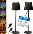 Tischlampe 2x kabellos mit 5200 mAh Akku - IP54 Outdoor höhenverstellbare Tisch Leuchte aus Metall Touch dimmbar USB C - 2x Stopfen für Flaschen