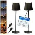 Smart-Planet Tischlampe 2x kabellos wiederaufladbar mit 5200 mAh Akku - IP54 Outdoor höhenverstellbare Tisch Leuchte aus hochwertigem Metall Touch stufenlos dimmbar USB C - 2x Stopfen für Flaschen
