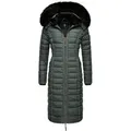 Navahoo Wintermantel Umay langer Damen Winter Steppmantel mit Kunstfellkapuze blau XXL (44)