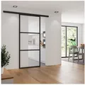 inova wohnen Glasschiebetür klar schwarzer Rahmen Dekorleisten, Komplett Set Schienensystem schwarz 88 cm x 203.5 cm