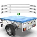 Tarpofix® Anhängerplane 258 x 136 cm + 3X Planenbügel | Anhänger Plane Flachplane aus PVC PLANENMATERIAL | Verstärkte Plane für PKW Hänger | Anhänger Zubehör Abdeckplane + Flachplanenbügel | Blau