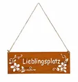 Schild Lieblingsplatz 25x9cm Außen Gartendeko Rost Braun Blumen Metall Türschild