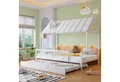 OKWISH Kinderbett Hausbett Jugendbett (mit Rollbett und Dach mit Kaminleiste, Kinder- und Jugendbett, 3-seitiges Gitter, 120x200/190cm), ohne Matratze
