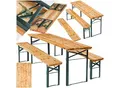 tectake® Bierzeltgarnitur, 3-teilig, klappbar, beschichtetes Stahlgestell mit soliden Scharnieren, robustes Tannenholz mit Schutzlackierung
