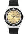 Timex Q Automatic Herren-Armbanduhr, 40 mm, Edelstahl-Synthetikkautschuk-Armband, champagnerfarbenes Zifferblatt, Edelstahlgehäuse TW2W47600
