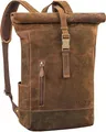 STILORD Harriet Vintage Rolltop Rucksack Leder mit Laptop-Fach 15,6-17 Zoll Fahrradrucksack Kurierrucksack für Damen und Herren aus weichem Leder Farbe:Calais - braun