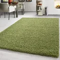 Teppium Moderner Hochflor Teppich Läufer Flur 80 x 150 cm Grün - Shaggy Flauschiger Teppich, Extra Weich und Pflegeleicht - Ideal als Bettvorleger Schlafzimmer, Küchenläufer, Wohnzimmerteppich