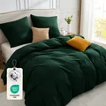 Bettwäsche 220x240 Baumwolle 3teilig  BettwäscheSets Dunkel Grün mit Reißvers...