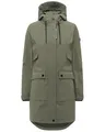 Navahoo Damen lange Übergangsjacke wasserdichter Softshellmantel mit Kapuze und großen Taschen Morgennebel 14 Dusty Olive Gr. 3XL