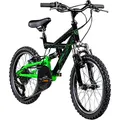 Galano Kinderfahrrad MTB 18 Zoll Fully FS180 Fahrrad Full Suspension ab 5 Jahre (schwarz/grün, 28 cm)
