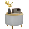 Sitzhocker Ottomane mit Stauraum Runder Polsterhocker mit Klappdeckel, Grau