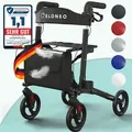 ELONEO Rollator faltbar und leicht mit Sitz, Leichtgewicht-Reiserollator aus Aluminium, Gehhilfe 8-fach höhenverstellbar, Laufhilfe 3-fach faltbar - Schwarz