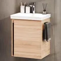 Planetmöbel Waschtisch mit Unterschrank 50 cm, Waschbeckenunterschrank hängend, Soft-Close, Badmöbel Set mit Waschbecken, Sonoma Eiche