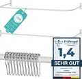 Laakfeld Duschvorhangstange L Form & Duschstange U Form 4 in 1 System inkl. 12 Ringe, Aluminium, Stabile Winkelstange Duschvorhang ohne Deckenhalterung - Rostfrei