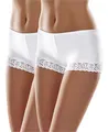 Merry Style Damen Boxershorts aus Baumwolle mit Spitze atmungsaktive Unterhose mit kürzerem Bein weiche Damen Unterwäsche MSGAB55 (Weiß (2Pack), 40 (Größe: L))