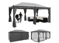 Pergola Calpe, Pavillon, stabiles 7cm-Gestell 5x3m ~ grau mit Seitenwand + Moskitonetz