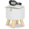 Relaxdays Hocker Kunstleder Weiß,Hellbraun