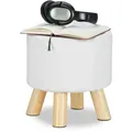 Hocker Kunstleder, Gepolstert, 4 Holzbeine, Flacher Fußhocker, Runder Dekohocker, H X D: 30 X 30 Cm, Weiß - Relaxdays