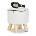 Relaxdays Hocker Kunstleder, gepolstert, 4 Holzbeine, Flacher Fußhocker, runder Dekohocker, H x D: 30 x 30 cm, weiß