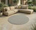 Jimri In- & Outdoor Teppich - Wetterfester Teppich für Balkon, Terrasse, Garten, Wohnzimmer, Küche - Strapazierfähiger Bodenteppich, Widersteht UV-Strahlen & Wasser - Größe 200 cm Rund, Silber