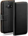 moex Flip Hülle kompatibel mit Samsung Galaxy J1 (2016) Handyhülle mit Kartenslot, 360 Grad Flip Case, Vegan Leder Handyhülle, Deep Black