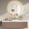 HOKO Design Badspiegel rund 60 cm Helsinki mit Energiesparend LED Beleuchtung und Metall Rahmen Schwarz. Touch Schalter, Lichtfarbe Wechsel-Warmweiß-Kaltweiß-Neutral