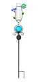 Bonetti Regenmesser mit LED Beleuchtung für den Garten, 2-in-1 Funktion, Metall-Erdspieß, farbige Glaskugel in Bruchglas-Optik, Niederschlagsmesser aus Glas (blau mit Libelle & Blume)