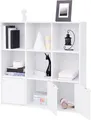 VASAGLE Bücherregal aus Holz weiß mit 3 Türen 97,5 x 30 x 97,5 cm freistehender Bücherschrank für Zuhause oder Büro Aufbewahrungsregal LBC33WT