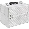 Arebos Kosmetikkoffer | 15L | 5 Fächer | Aluminium | Diamant-Muster | inkl. Schloss & Schlüssel | 2 ausklappbare Etagen | Samteinlage | 32 x 27 x 22 cm | Silber