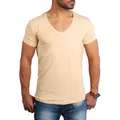 Young & Rich T-Shirt Herren Uni Basic extra tiefer Ausschnitt Unterziehshirt 1315 V-Ausschnitt unifarben kurzarm slim fit beige S