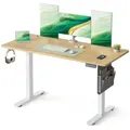 SONGMICS Schreibtisch Höhenverstellbarer elektrisch, 100/120/140/160/180 cm, USB-C-Anschluss, Memory-Funktion für 4 Höhen, mit Stoff-Organizer beige 140 cm x 60 cm