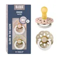 BIBS Boheme Glow Schnuller 2er-Pack. BPA-frei. Leuchtet im Dunkeln., Kirschform Nippel. Naturkautschuk/Latex, Hergestellt in Dänemark. 0-6 Monate (2er Pack), Blush Glow/Vanilla Glow