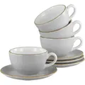 CreaTable Cappuccinotasse Vintage Nature Stein, Cappuccino-Set, 8-tlg., Porzellan, Handgemalt, Gesprenkelt, Rustikales Außenband grau