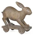 Rustikale Dekofigur Hase auf Rollen aus Resin Vintage Osterdeko Höhe 19 cm