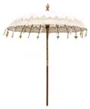 Bali Sonnenschirm Balinesischer Garten Schirm Baumwolle Handarbeit Retro Vintage Dekoschirm 2-teilig ca 180cm einfache Bemalung, Design:Nr. 6