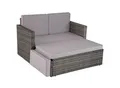 tectake® Rattan Lounge, 2-Sitzer, UV-beständig, Hocker mit klappbarer Stütze