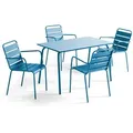 Oviala Gartenset, Blau, Metall, 1 Tisch und 4 Sessel, 4-Sitzer, Rechteckig,rechteckig, Gartenmöbel, Gartenmöbel-Sets