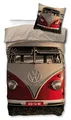 VW Volkswagen Bulli Bettwäsche T1 Rot 135 cm x 200 cm + 80 cm x 80 cm 100% Baumwolle Renforcé-Linon-Qualität VW-Bus Oldtimer Retro Typ 2 T2 T3 Camper Van mit Reißverschluss Deutsche Größe 049