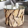 Handmade Couchtisch RIVERSIDE 60cm Teakholz runde Glasplatte Massivholz Tisch